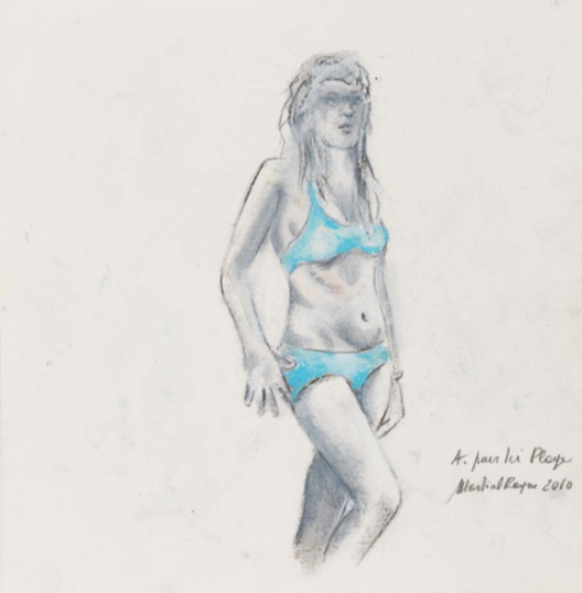 马歇尔·雷斯,《Ici plage》中的 A, 纸上色粉,24 × 24 cm,2010Martial Raysse,"A. pour ici plage", pastel on paper, 24 × 24 cm, 2010