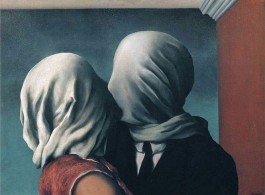 René Magritte, The Lovers II, 1928. Oil on canvas, 21 3/8 x 28 7/8" (54 x 73.4 cm), MoMA New York. Image courtesy René Magritte Organisation
