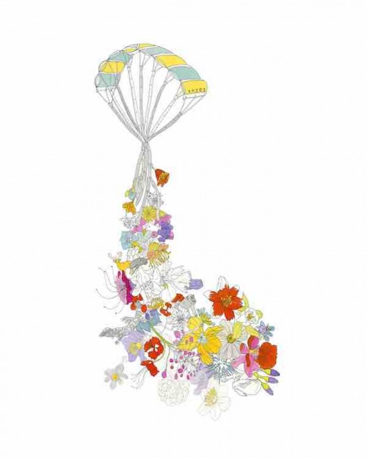 Lucy + Jorge Orta, Amazonia Drop Parachute, 2014 – 2016, archival pigment print and pencil, 54x 38 cm. Courtesy the artist.